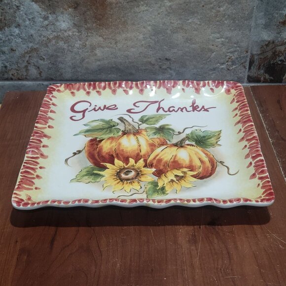 Pumpkin Sunflower Give Thanks Serving Platter Ceramic - Picture 5 of 10